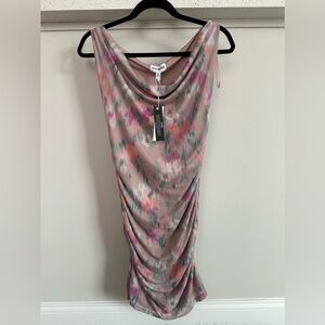 Steve Madden midi dress ruched mesh waist in rose